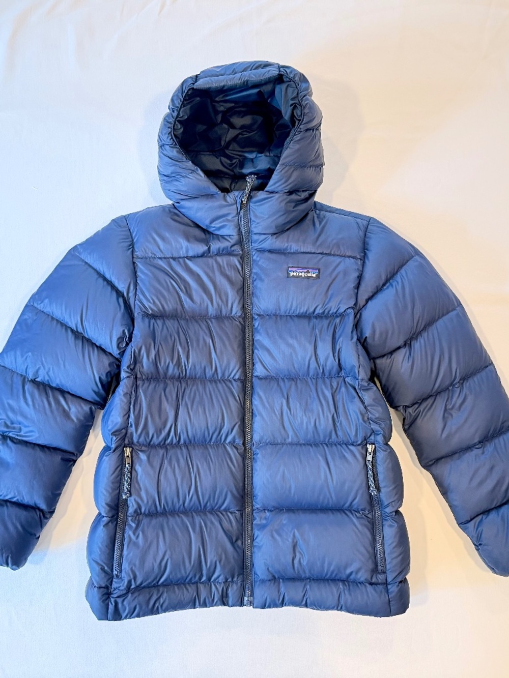 Patagonia Kids Hi-Loft Down Sweater Hoody Blue Puffer Jacket